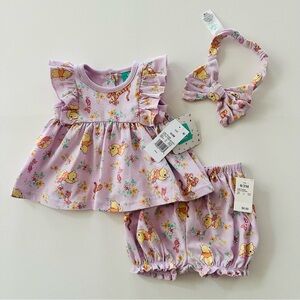 Disney 0-3 Months Baby Girl Lavender Winnie the Pooh Top Shorts Set Headband